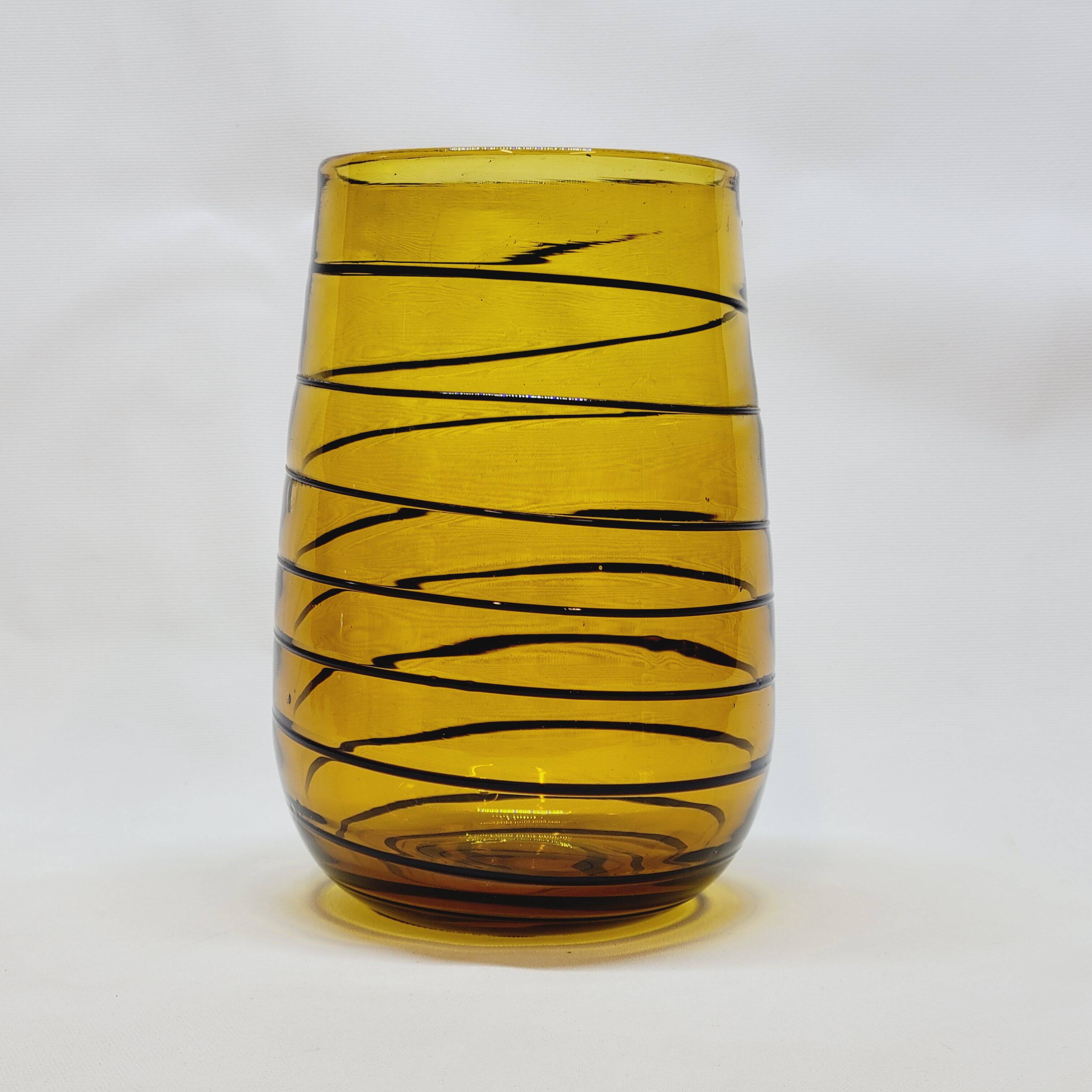 Vintage Murano Vase Mid Century Blown Glass Yellow Brown Spiral Style Ve