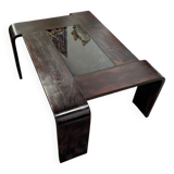 Vintage rosewood and smoked glass coffee table from the 1980s