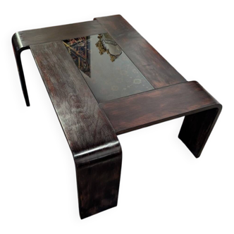 Vintage rosewood and smoked glass coffee table from the 1980s