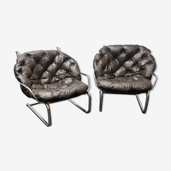 paire de fauteuils vintage chrome et cuir