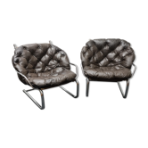paire de fauteuils vintage chrome et cuir