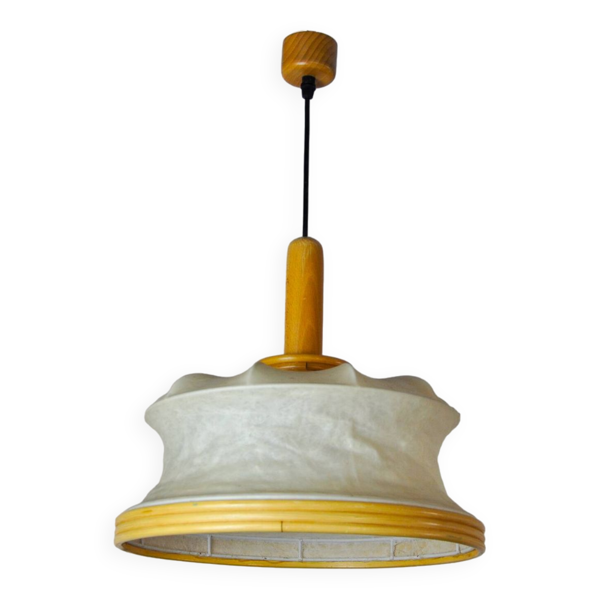 "Cocoon" pendant light, resin and pine, Italy, 1970