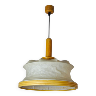 "Cocoon" pendant light, resin and pine, Italy, 1970