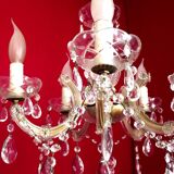 Vintage french metal crystal and glass 5 arm paris chic style chandelier 4228