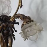 LOUIS XV style chandelier in gilded and patinated bronze with draped women