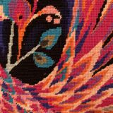 Tableau tapisserie oiseau de paradis bleu vintage fait main
