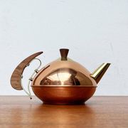 Metal and teak teapot from the mid-century, 1960s.
