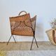 Vintage wicker and metal magazine rack