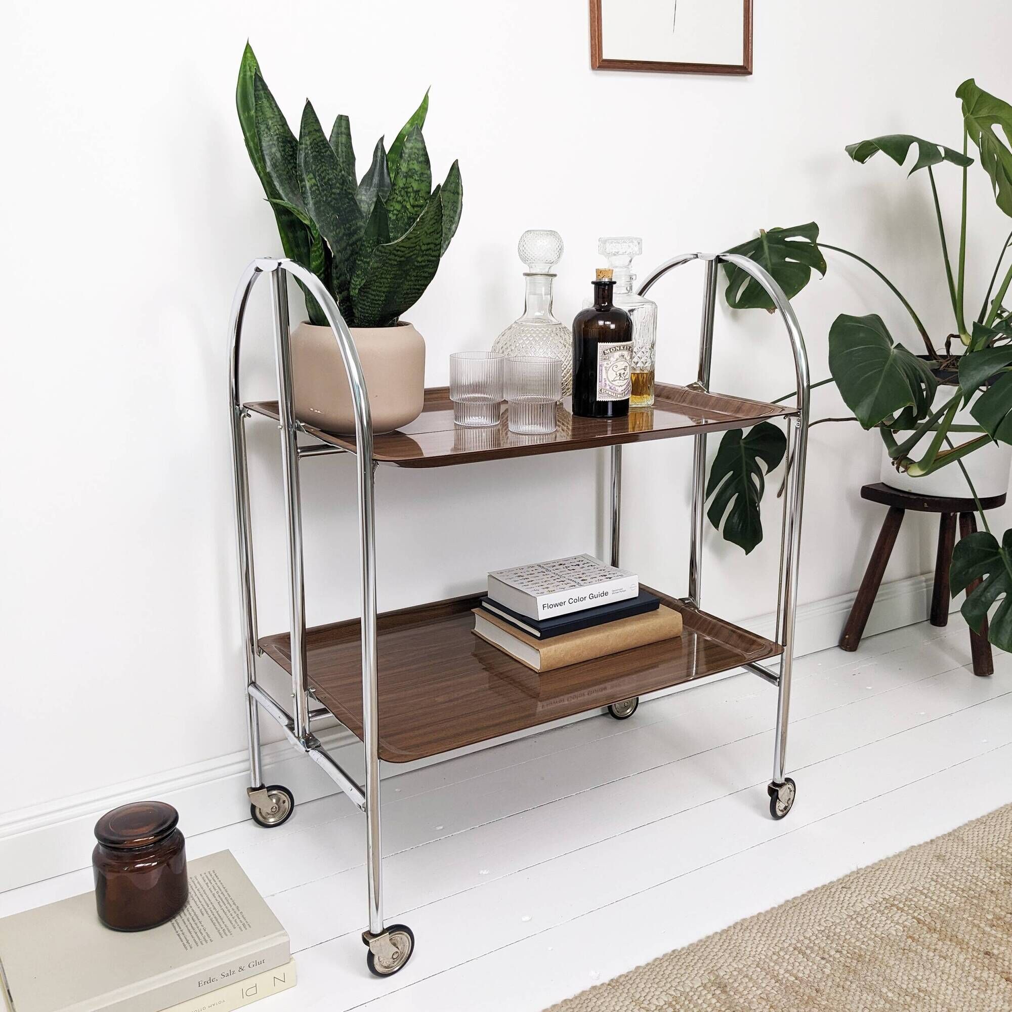Chariot de service Dinette pliable Gerlinol Chariot à thé Plateaux Gain de place Chrome Mid Century