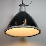 Large Industrial Enamel Factory Pendant Lamp with Glass Cover, 1960s