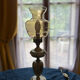 Vintage desk lamp in onyx and brass, oil lamp style.