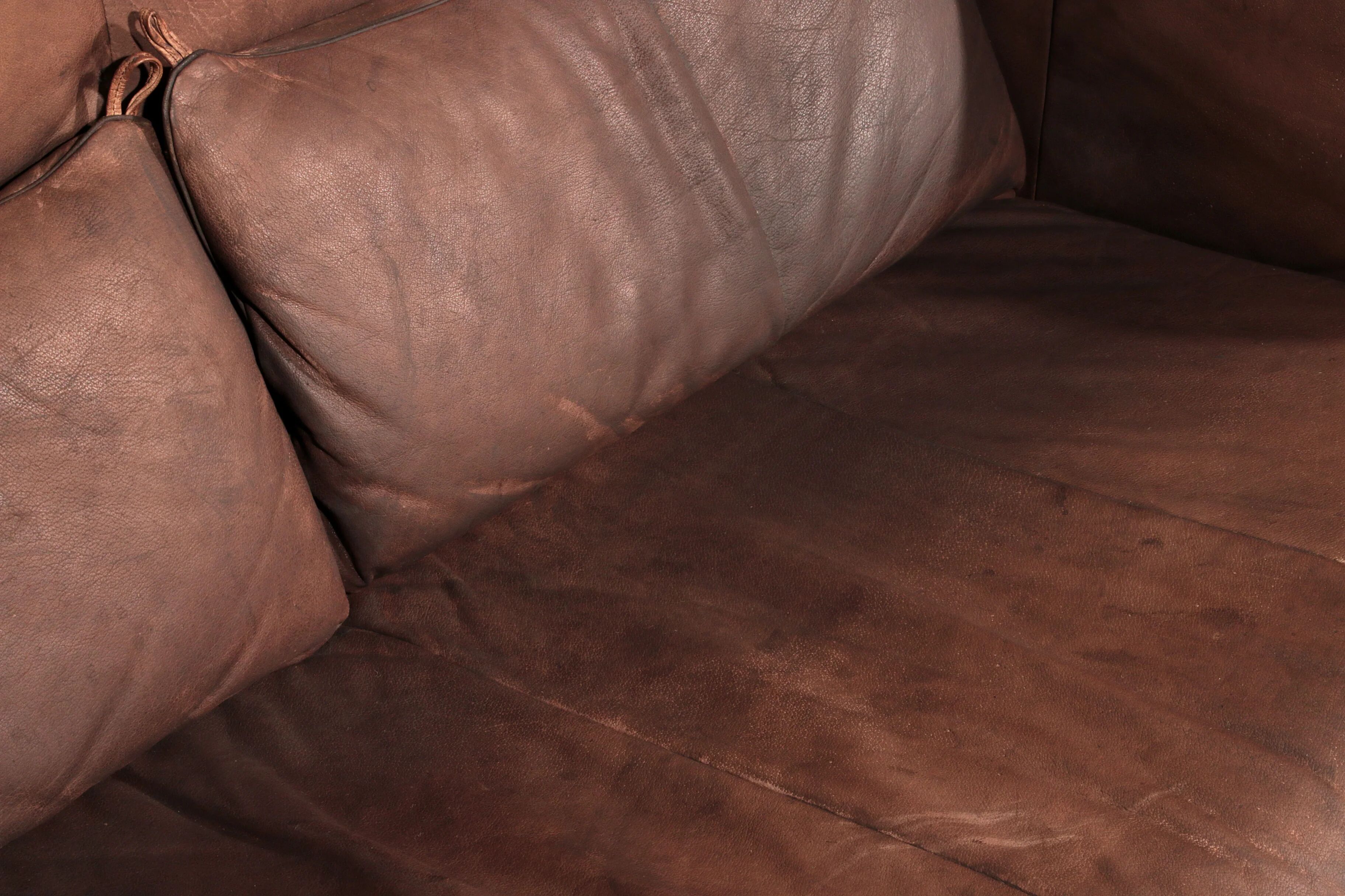 Patinated leather sofa by Gerard van den Berg for Montis, Netherlands, 1970s