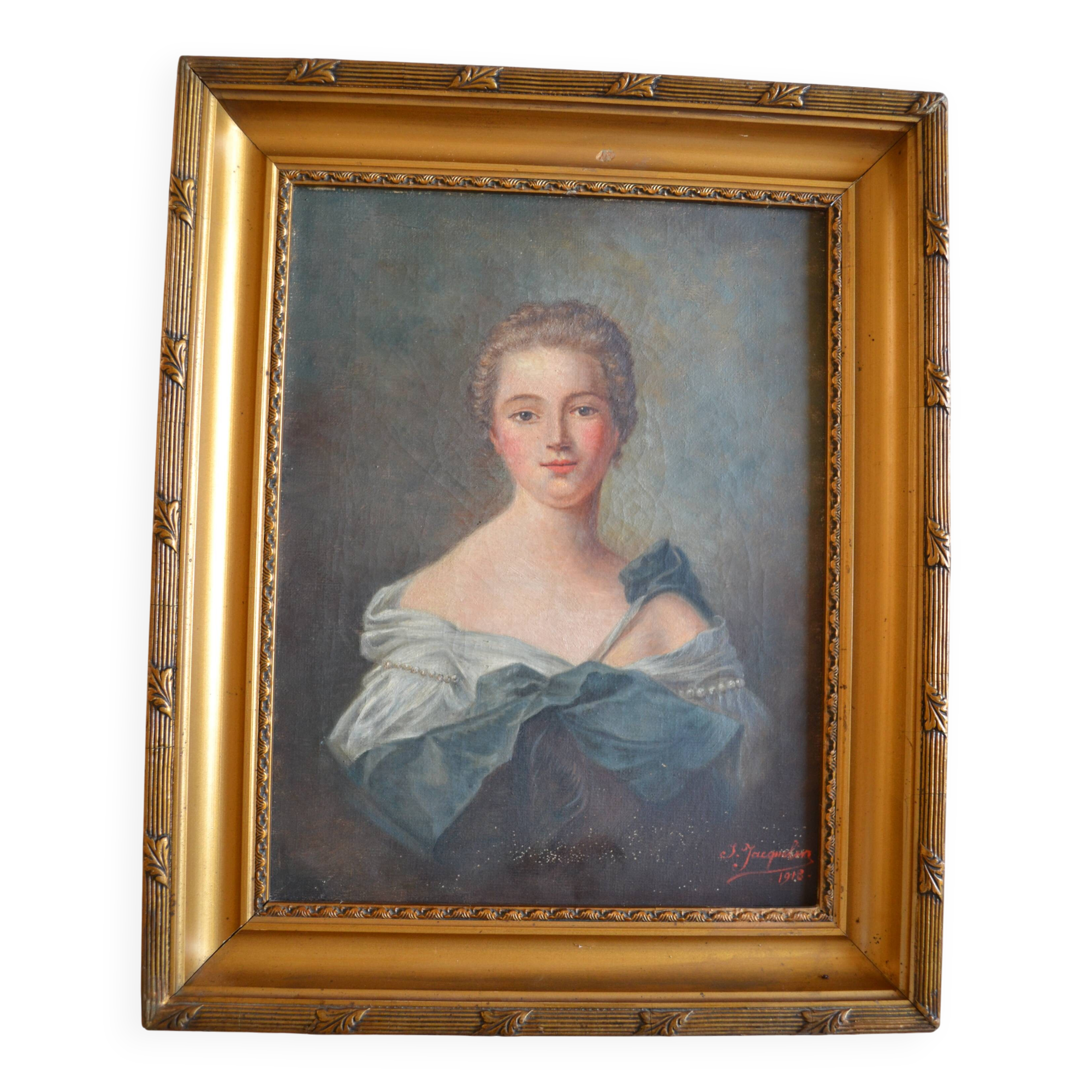 Portrait of Madame de Pompadour as Diana after Nattier painting HST