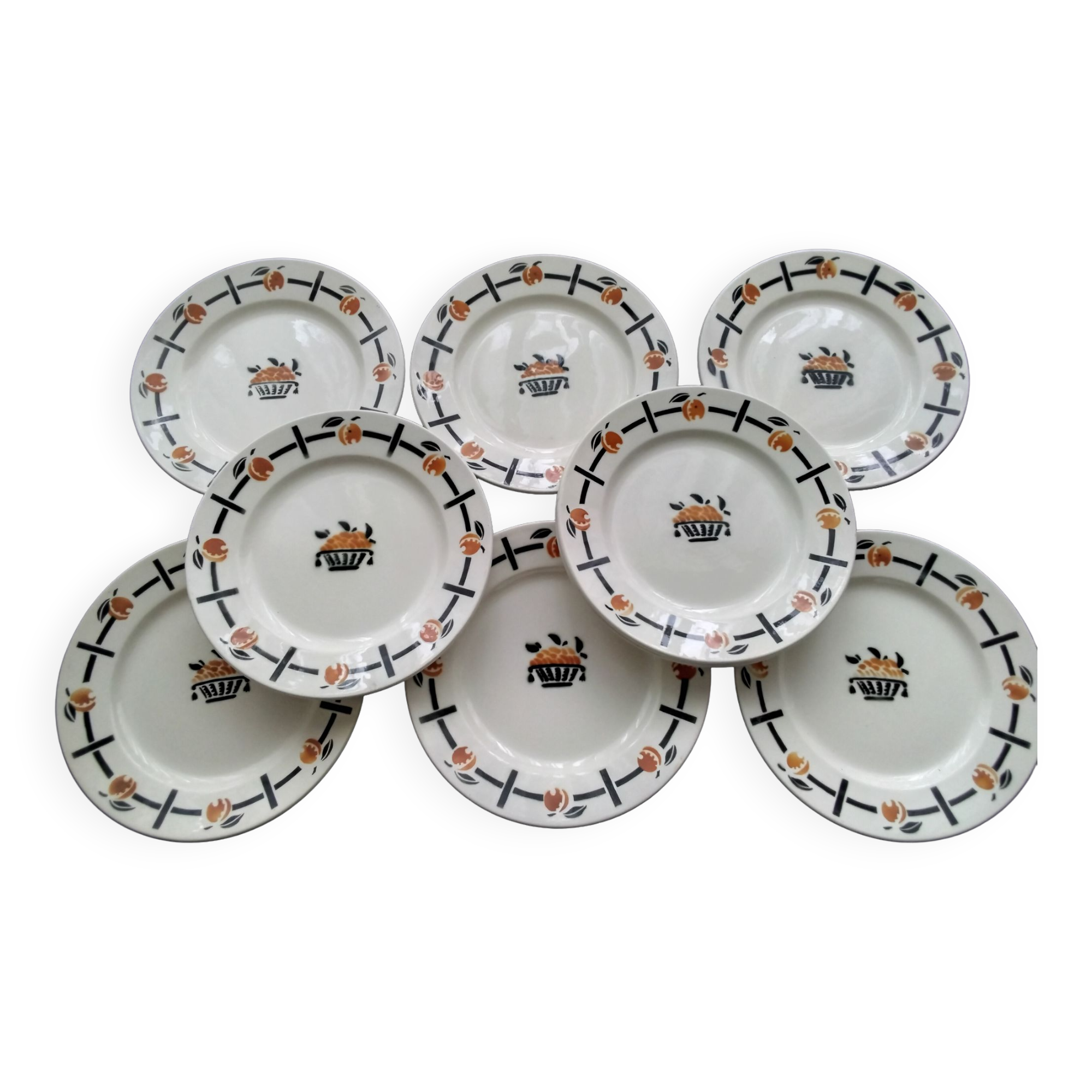 10 Antique dessert plates Badonviller Apricot basket model