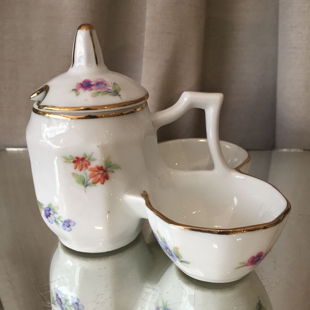 Mustard pot in floral porcelain