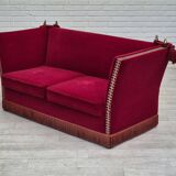 1970s, Danish drop arm "Spanish" sofa, original condition, cherry red furniture velour.