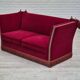 1970s, Danish drop arm "Spanish" sofa, original condition, cherry red furniture velour.