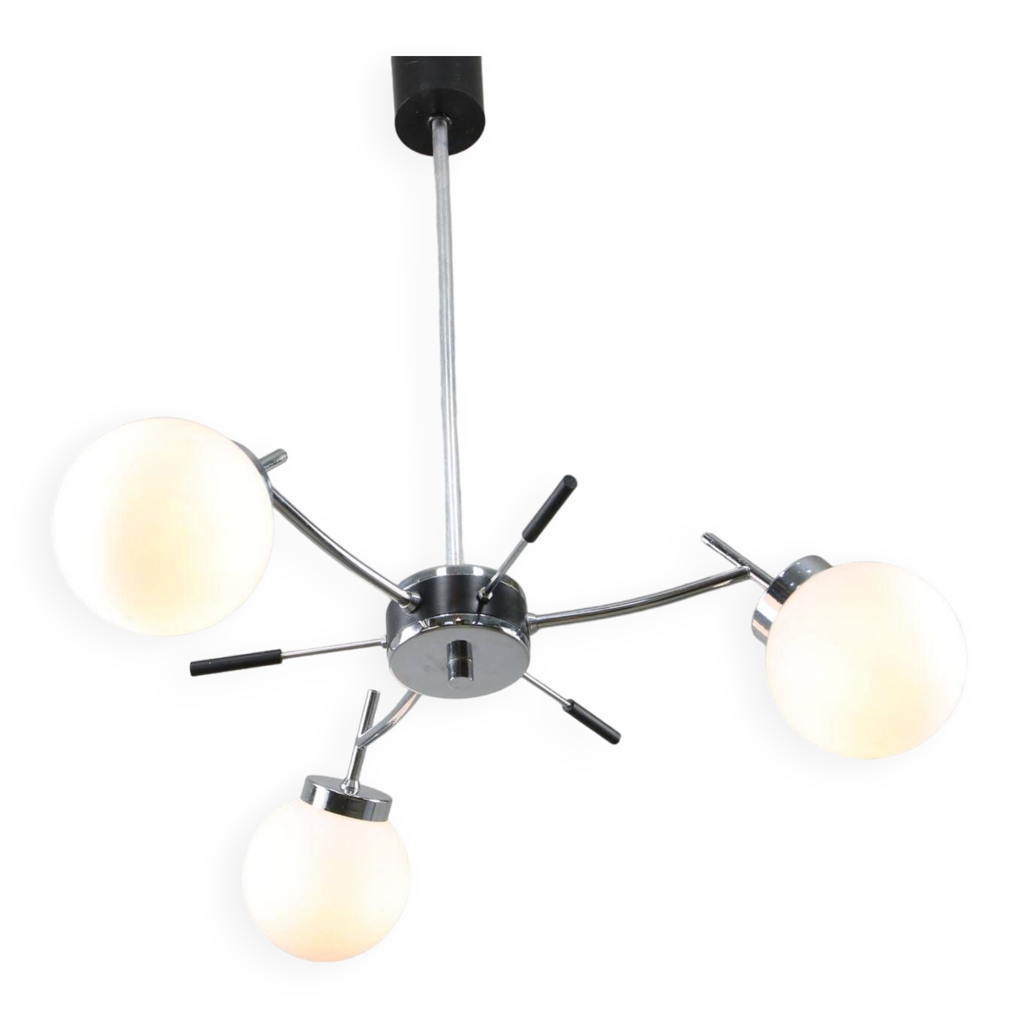 Mid-Century Italian Chrome and Opaline Chandelier