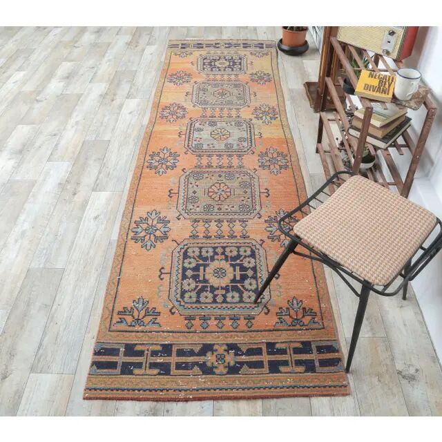 1970s Turkish orange wool runner rug 95x319