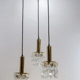 Lustre en laiton doré et cristal de Palwa design 1960