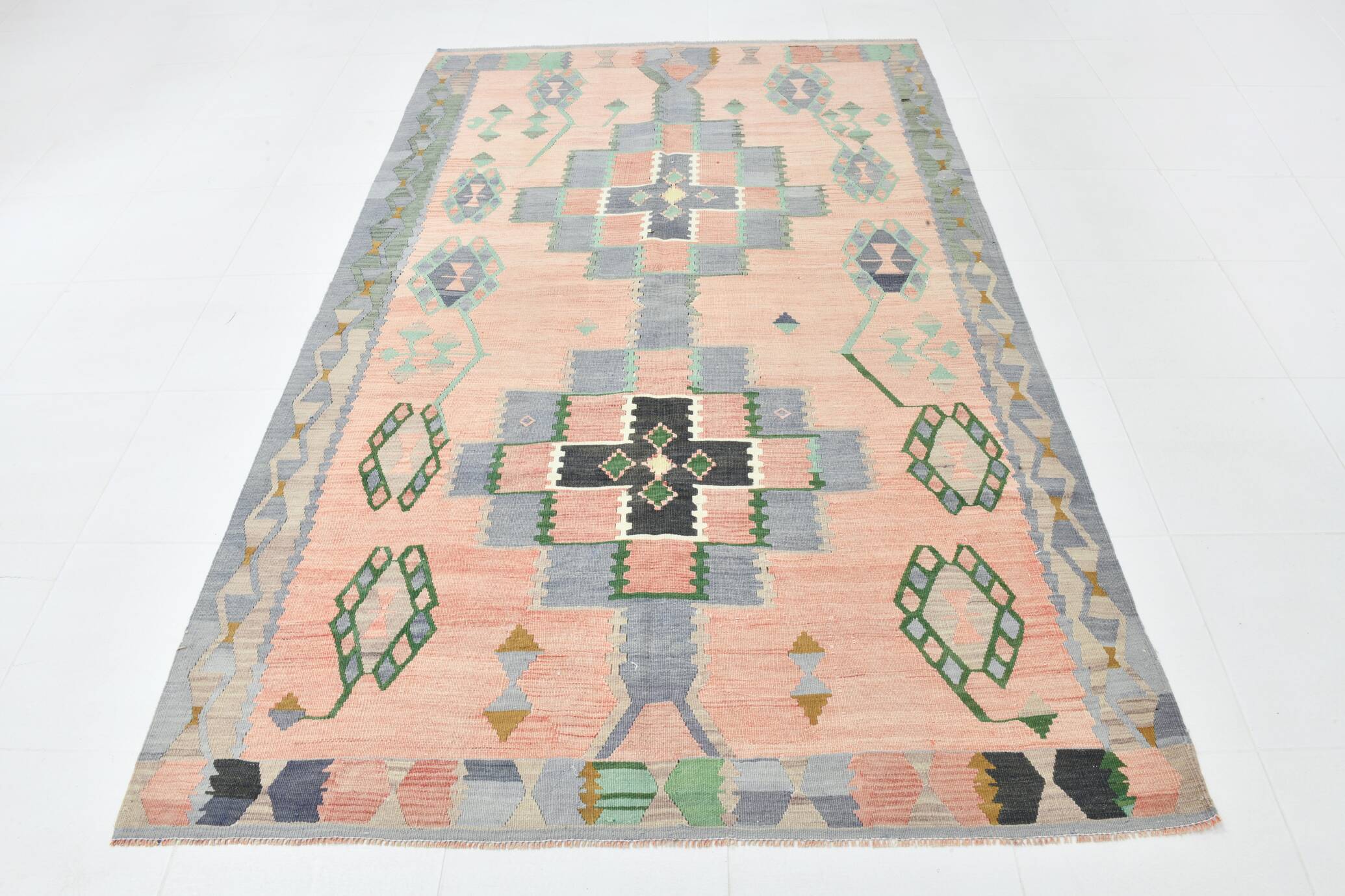 Tapis Kilim vintage rose délavé 5x8, tapis de salon, 161x255 cm