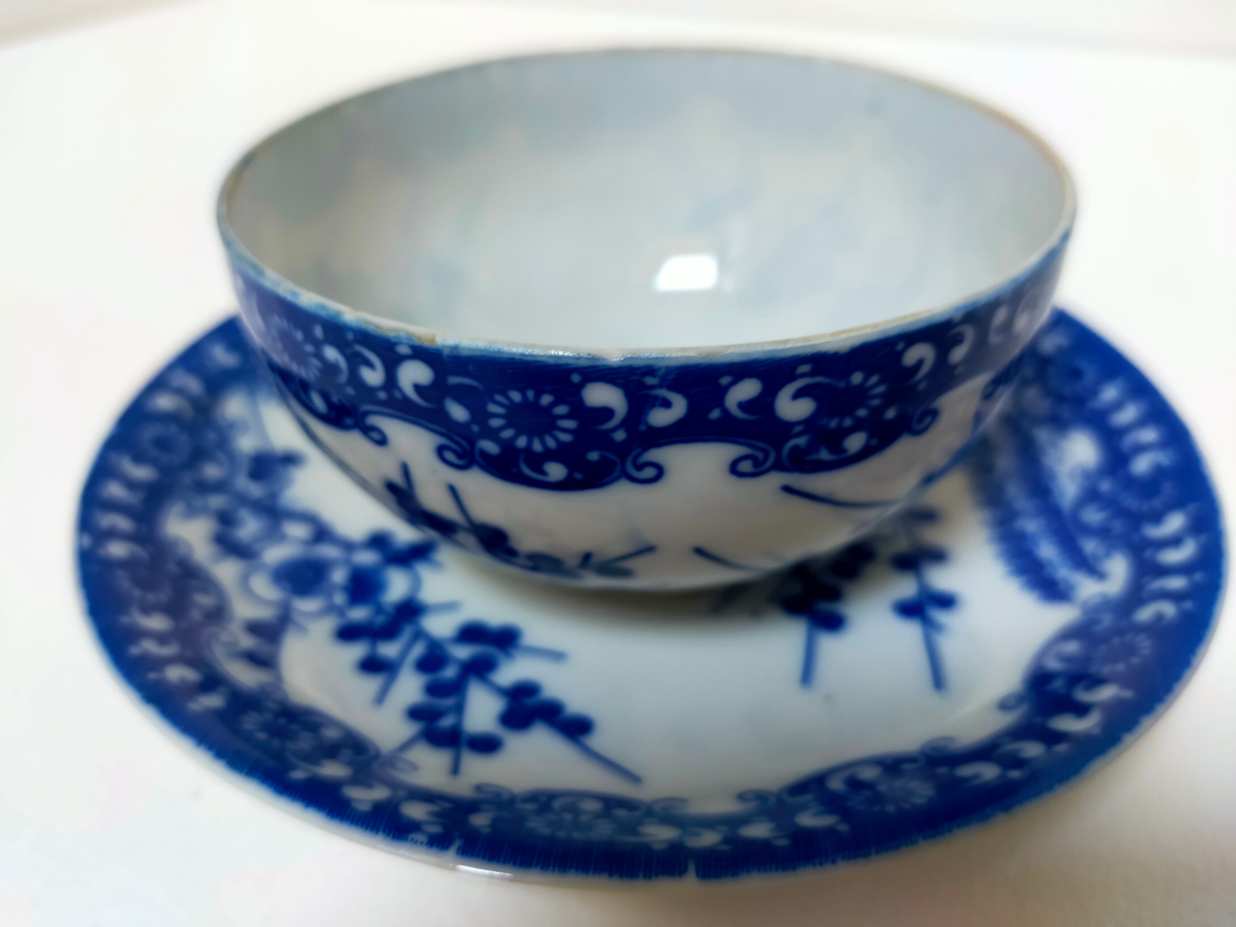 tea cup and Japanese saucer in blue and white porcelain