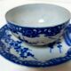 tea cup and Japanese saucer in blue and white porcelain