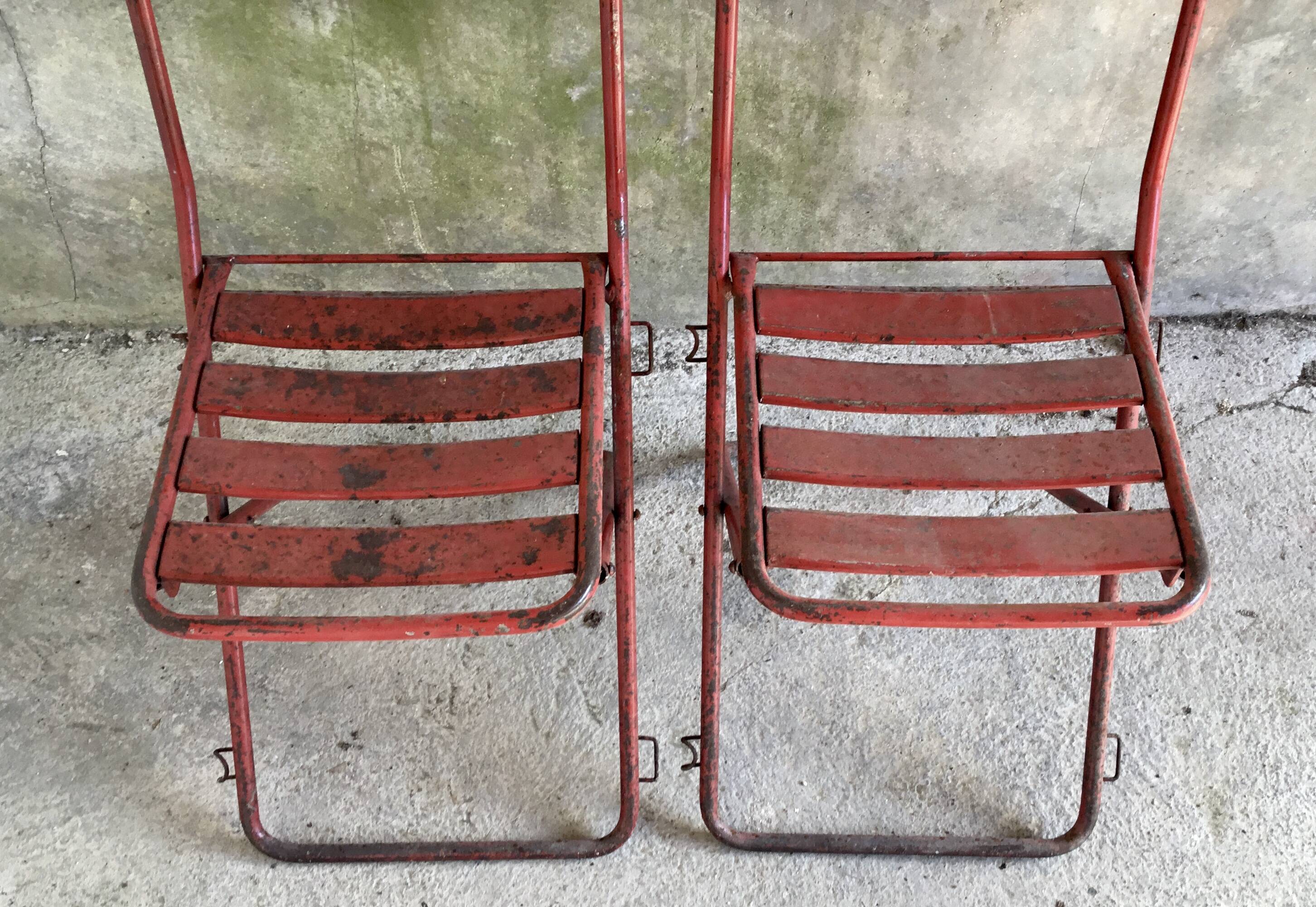Pair of metal folding chairs Drancy - vintage 1950s
