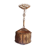 Lampe suspendue en bambou avec des détails chinoiserie de Louis Sognot, France, 1950.