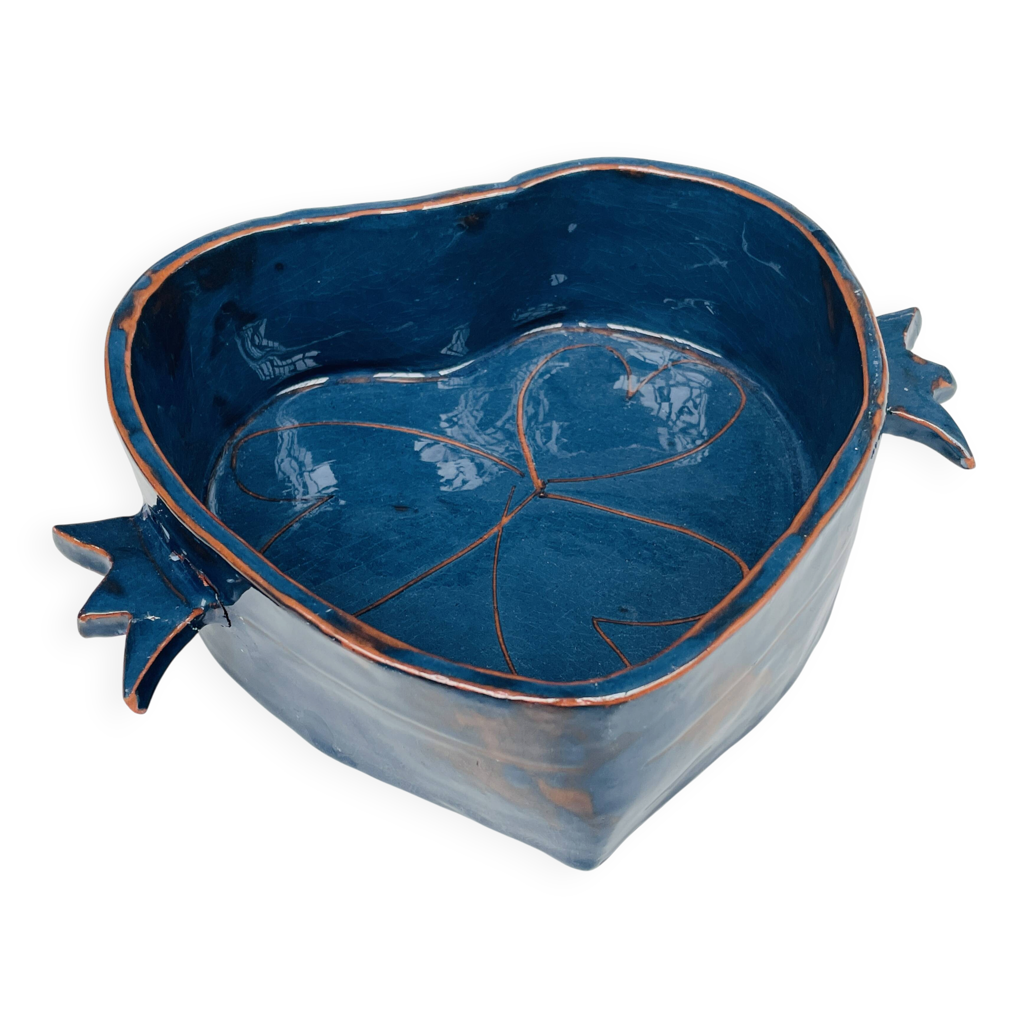 Small "Heart" dish or large blue glazed ceramic catchall.