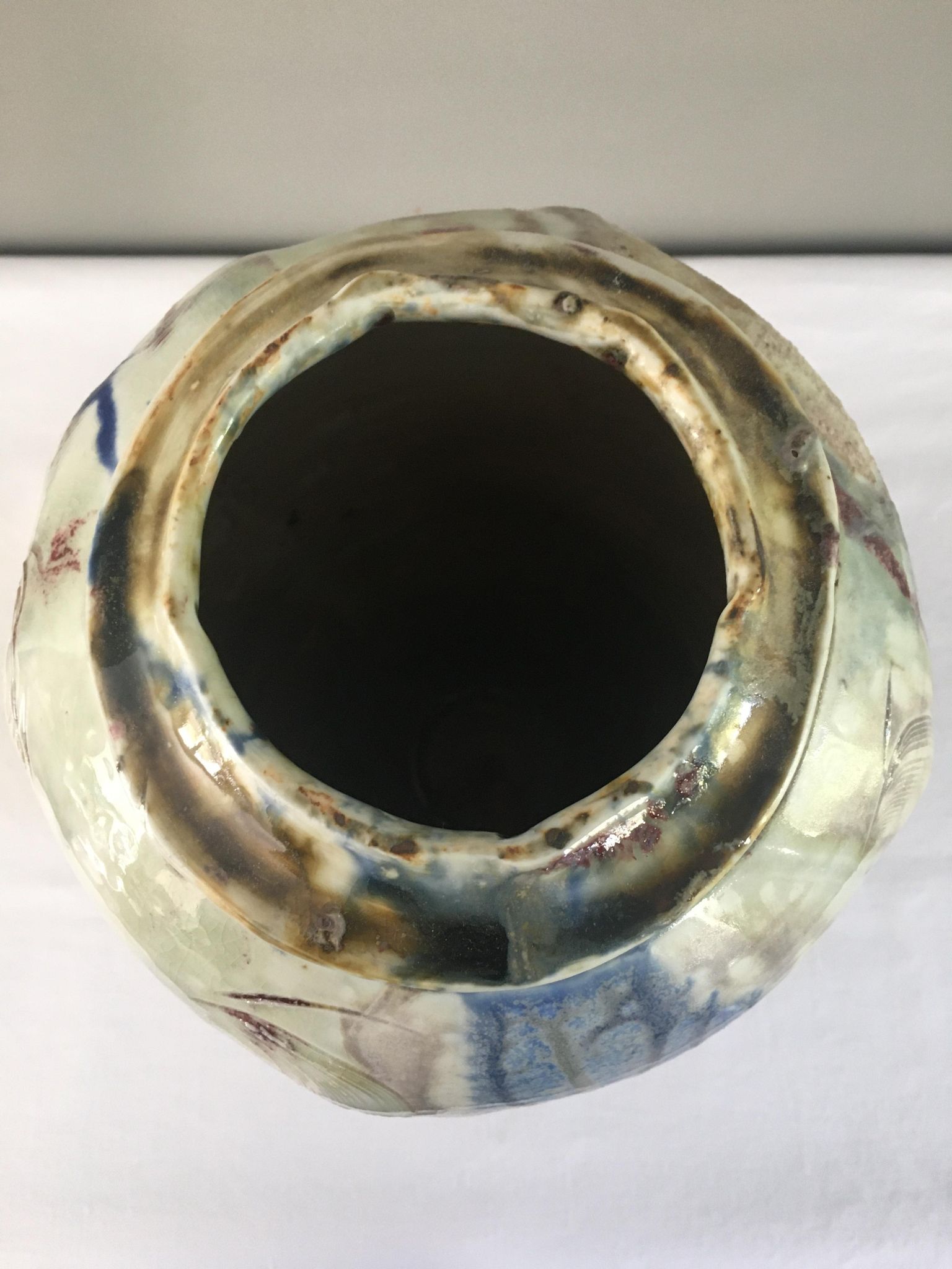 Thierry Basile vase in enamelled sandstone with abstract decoration