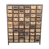 Black metal storage cabinet with 60 wooden drawers