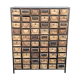 Black metal storage cabinet with 60 wooden drawers