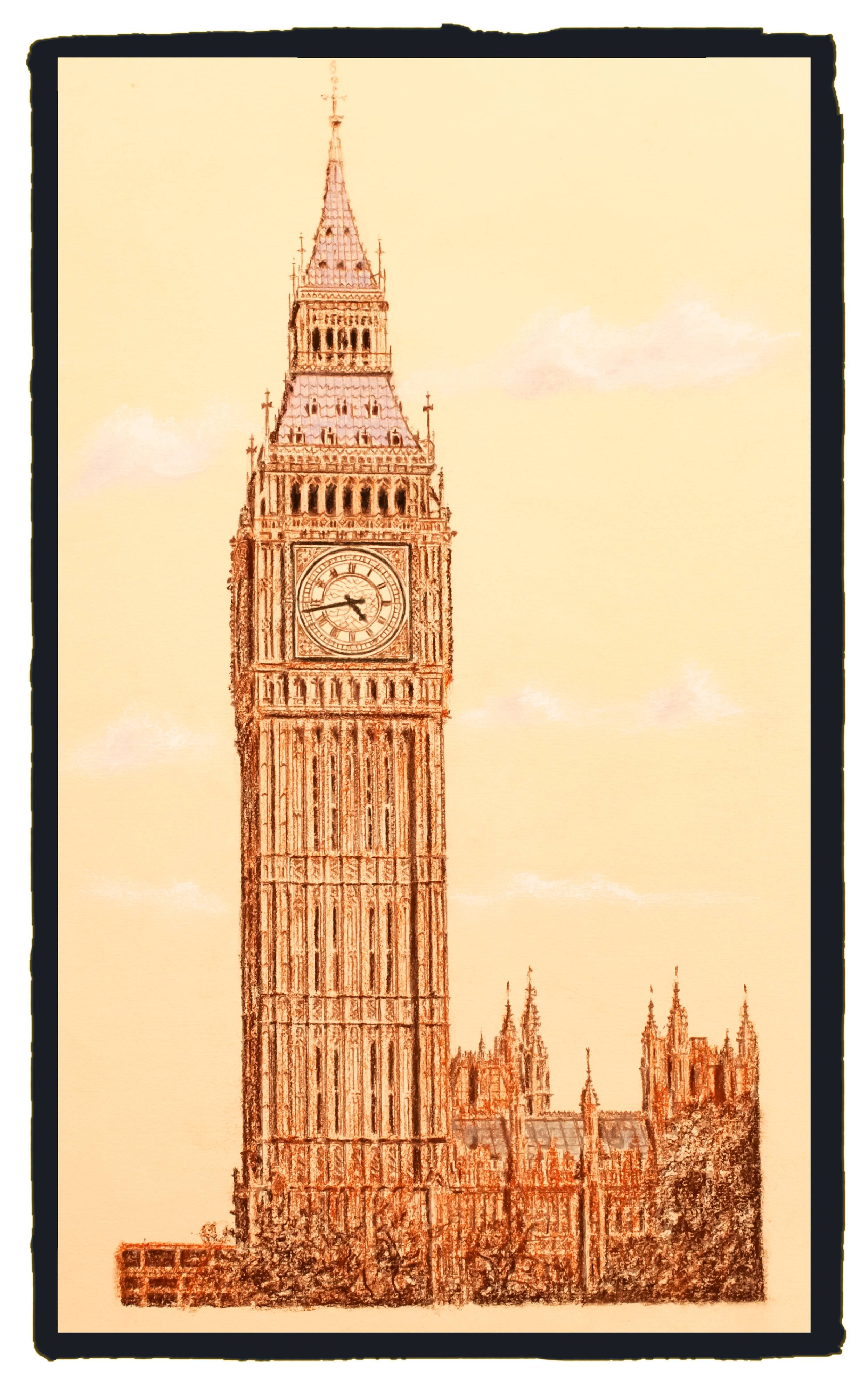 DRAWING OF THE TOWER OF LONDON. BIG BEN.
