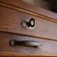 Oak workshop cabinet with curtains – antique triple column