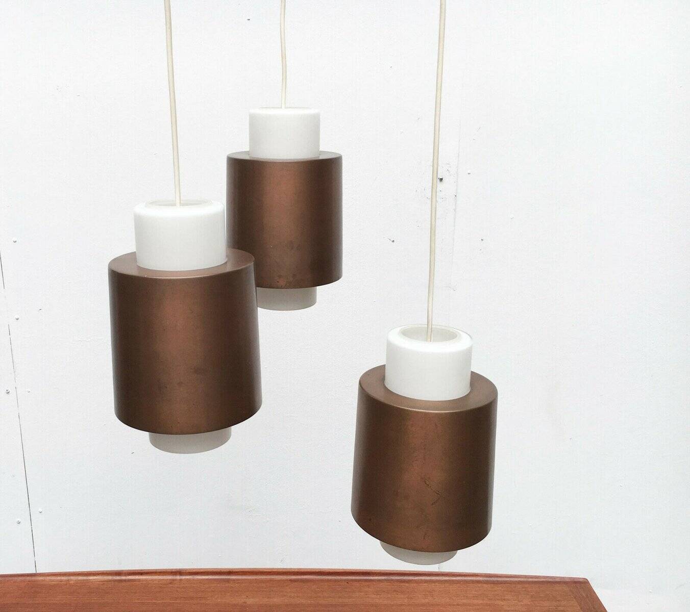 Triple cascade pendant lamp in copper and glass from the modern German space age of the mid-century by Staff, 1960s.