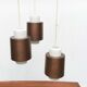 Triple cascade pendant lamp in copper and glass from the modern German space age of the mid-century by Staff, 1960s.