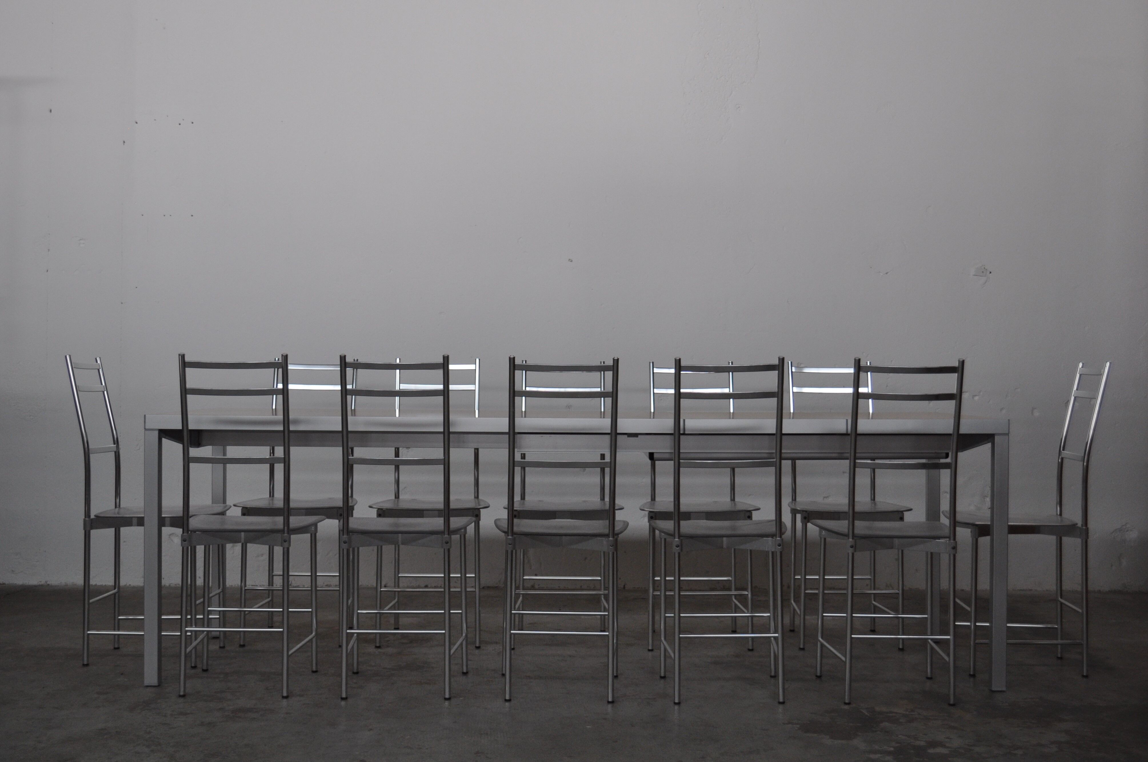 Bagutta Table and Aluminum Chairs by Opera Design for Ycami, 1980s, Set of 13