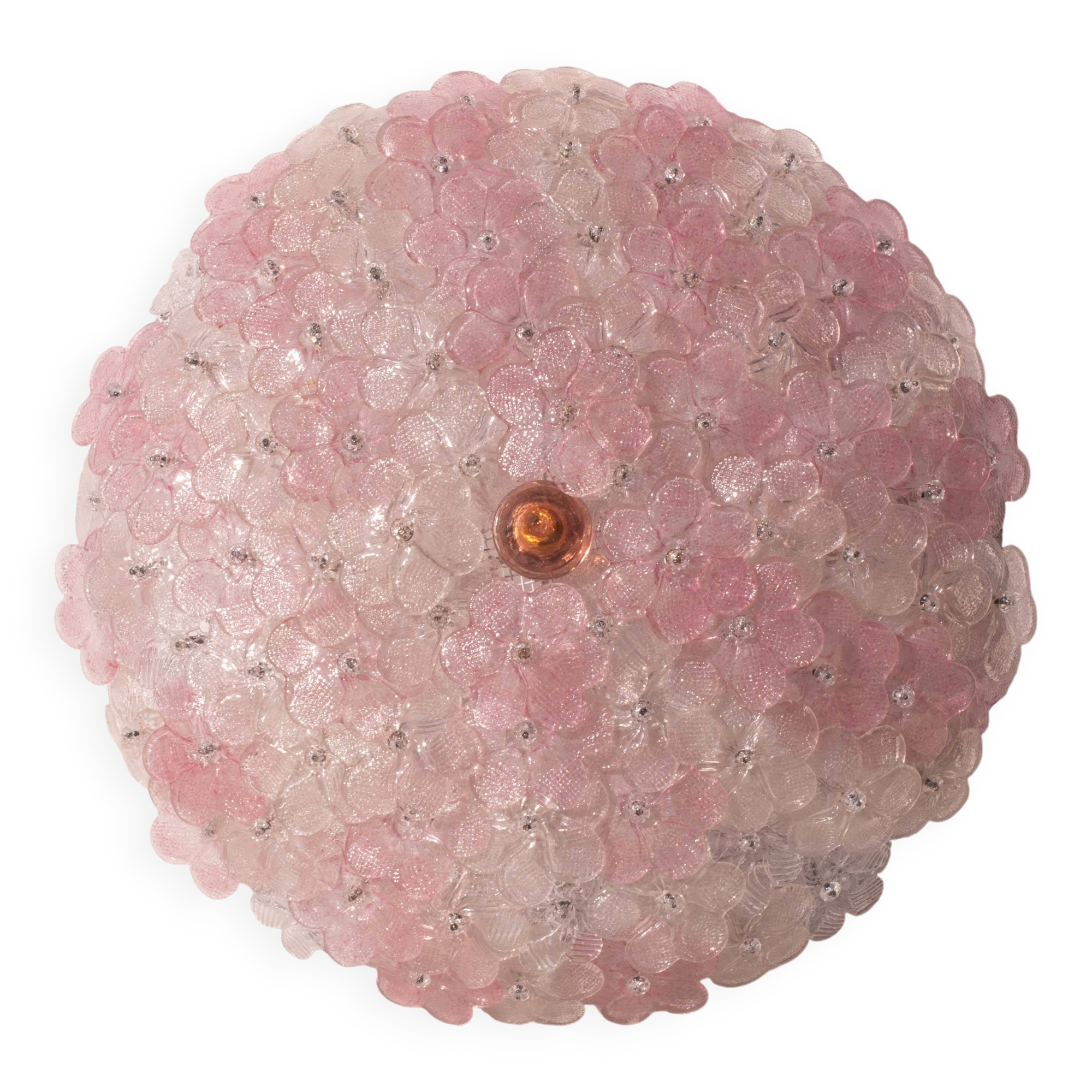 Charming Large Size Murano Ceiling Light Pink Flower by Seguso for Venini,