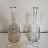 Pair of antique moulded glass decanters