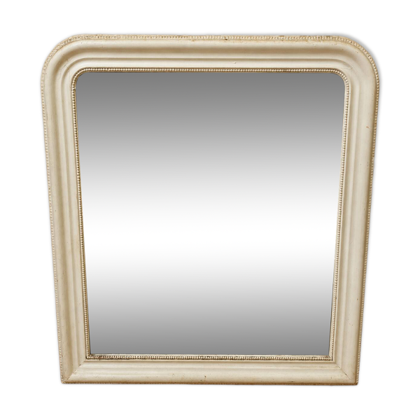 Grand miroir ancien Louis-Philippe – Bois peint blanc – XIXe siècle