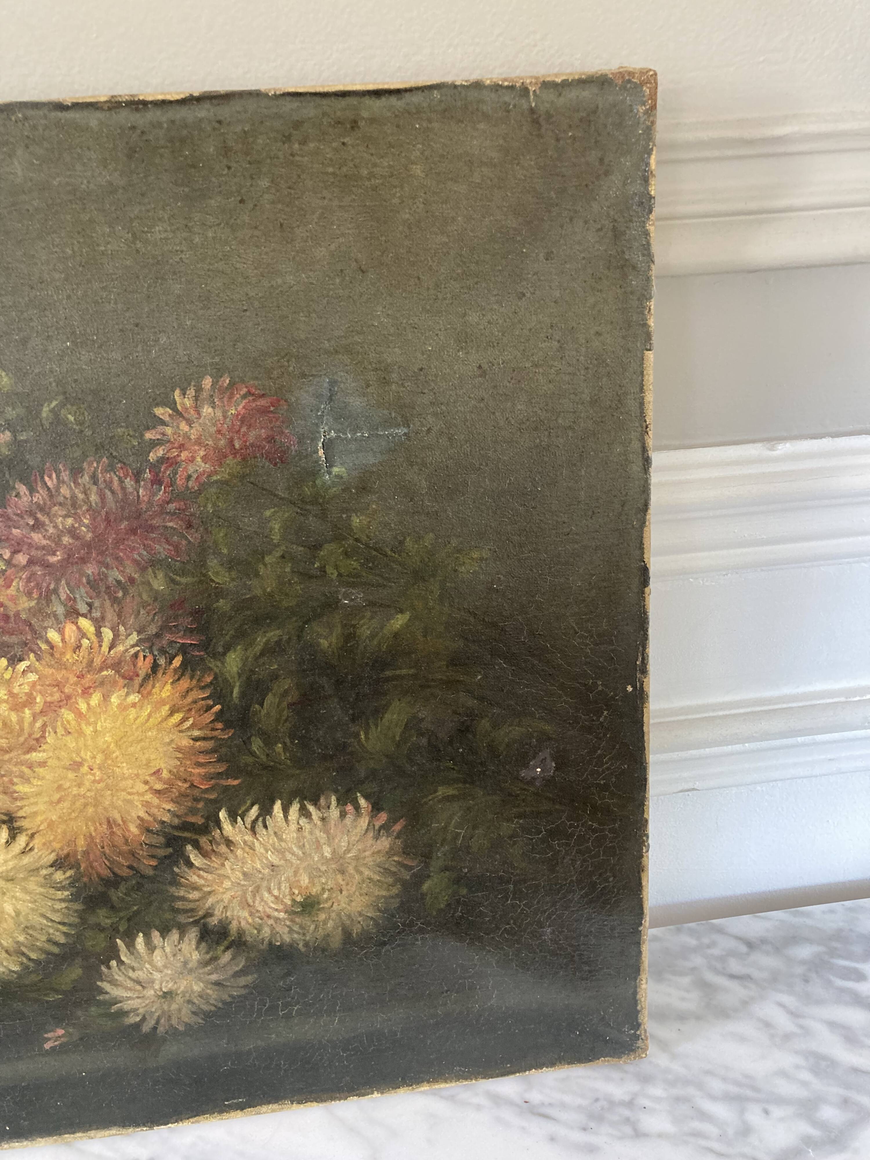 Oil on canvas 19th century bouquet of flowers