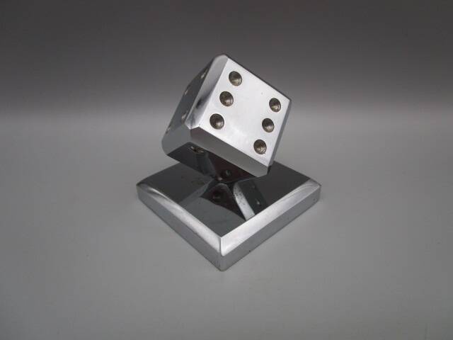 Art Deco vintage chrome metal paperweight/bookend "dice"