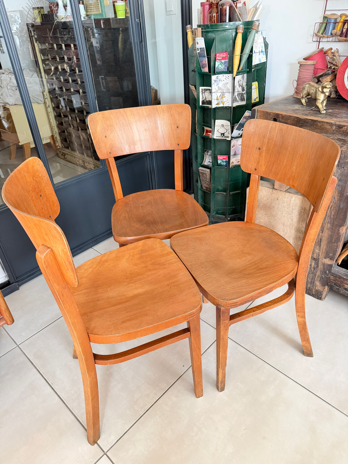 Set of 3 vintage Thonet bistro chairs