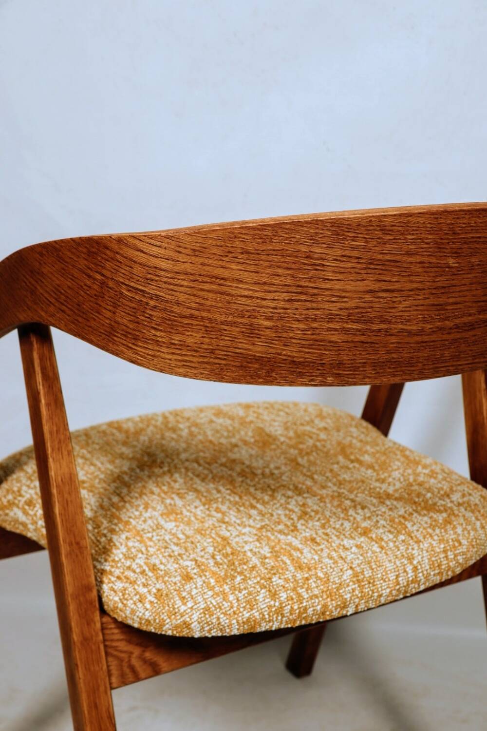 Vintage dining chairs oak wood yellow mellow Boho upholstery