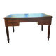 Antique flat desk in oak and black leather, Louis-Philippe style.