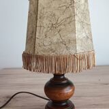 Vintage Italian table lamp in turned wood and leather lampshade