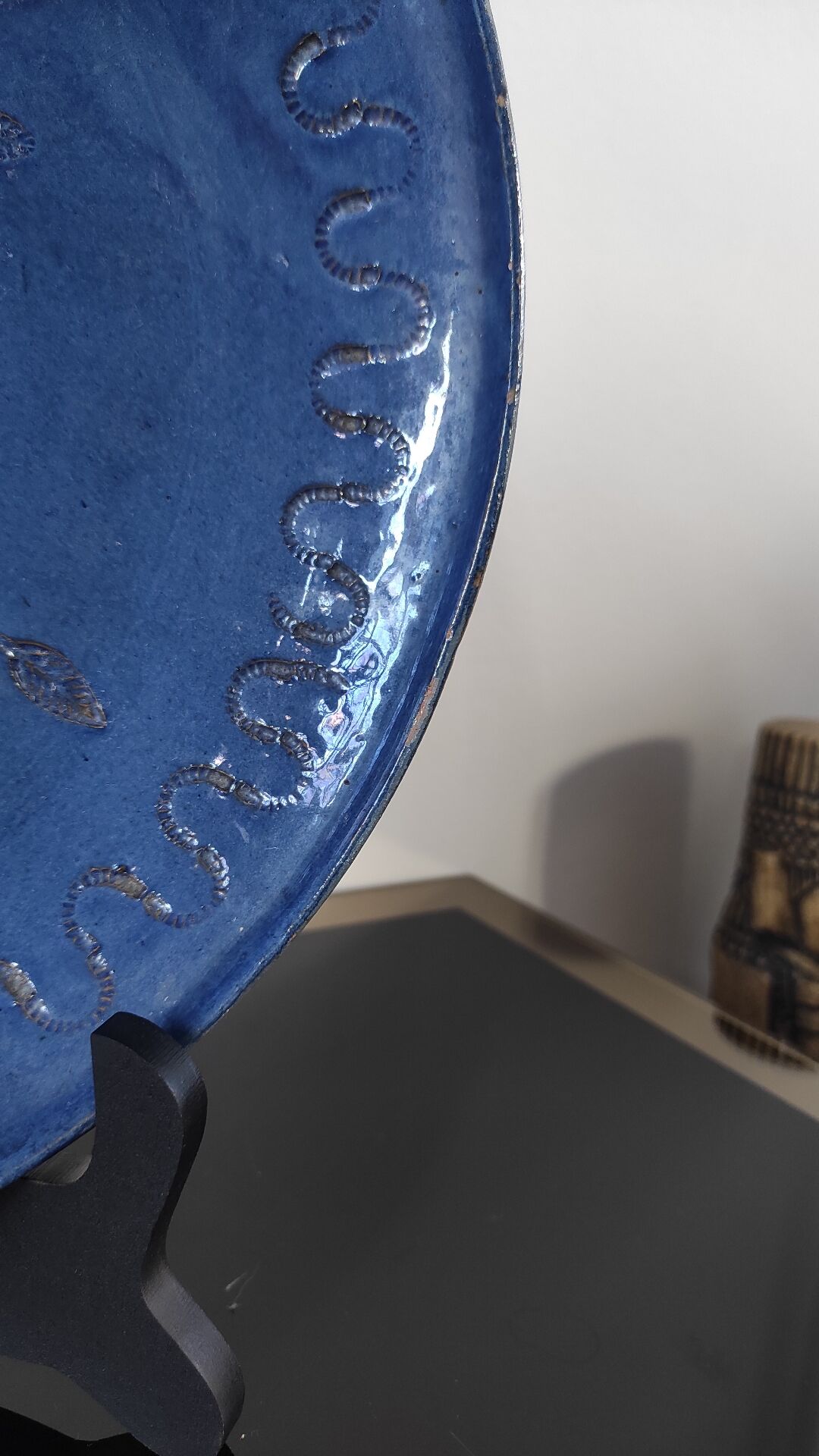 Vintage cobalt blue glazed stoneware plate