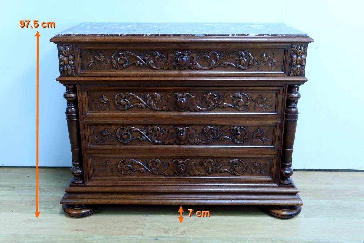 Walnut Commode by P. Guinand-Leglas, Renaissance style – 1920