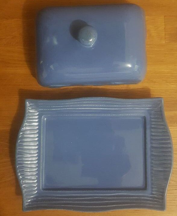 Butter maker in blue ceramic fish pattern